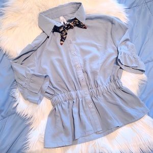 Chambray Blouse w/ Neck Tie - Small